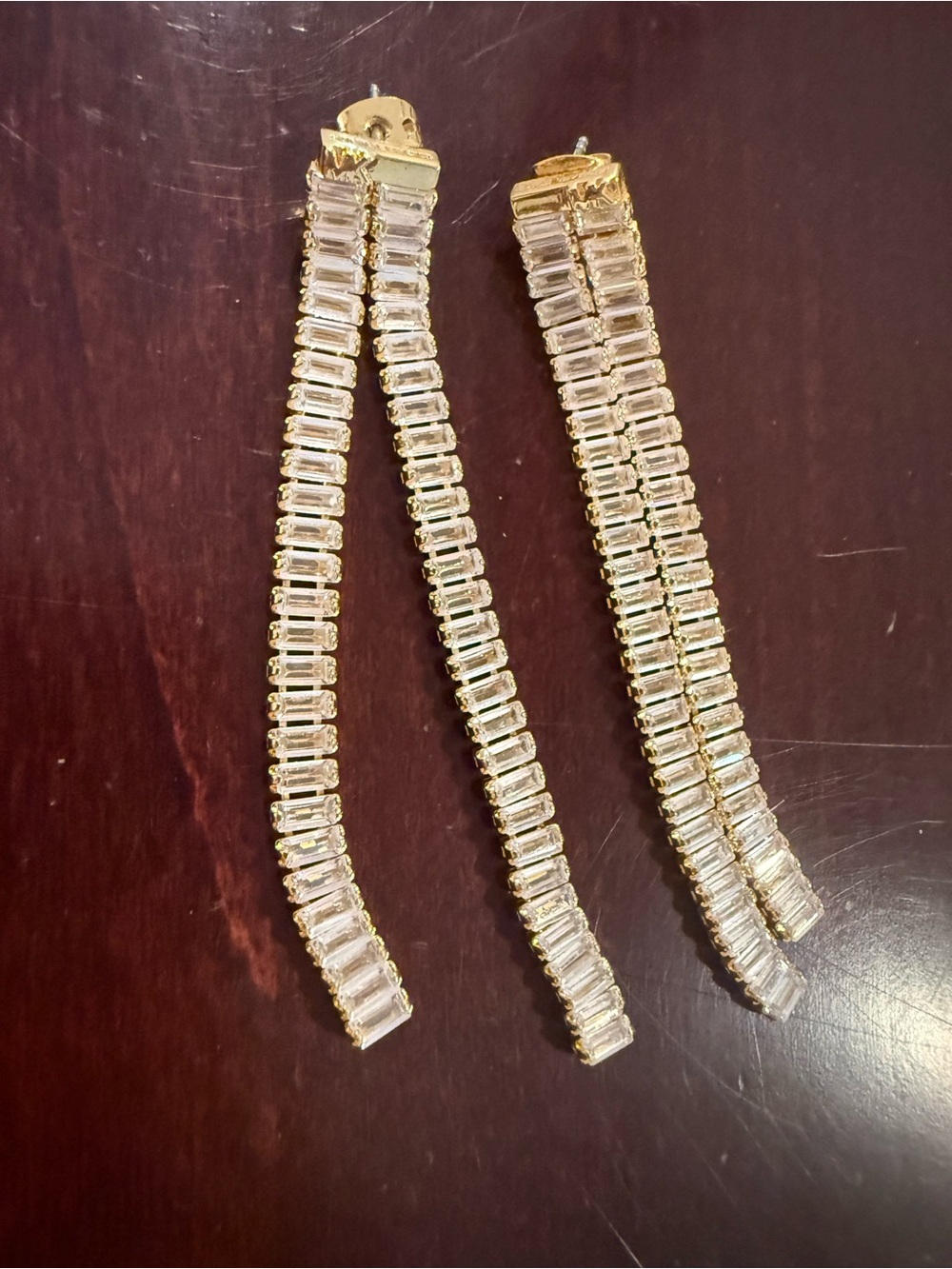 Michael Kors Gold Plated Brass Zirconia Baguette Drop Statement Earrings - Picture 3 of 4